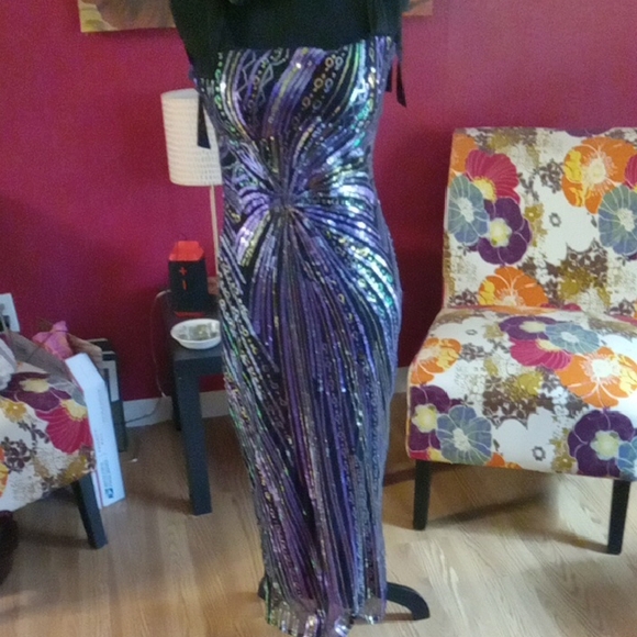 Dazzling Sequin Maxi Dress in Purple and Black - Picture 1 of 4